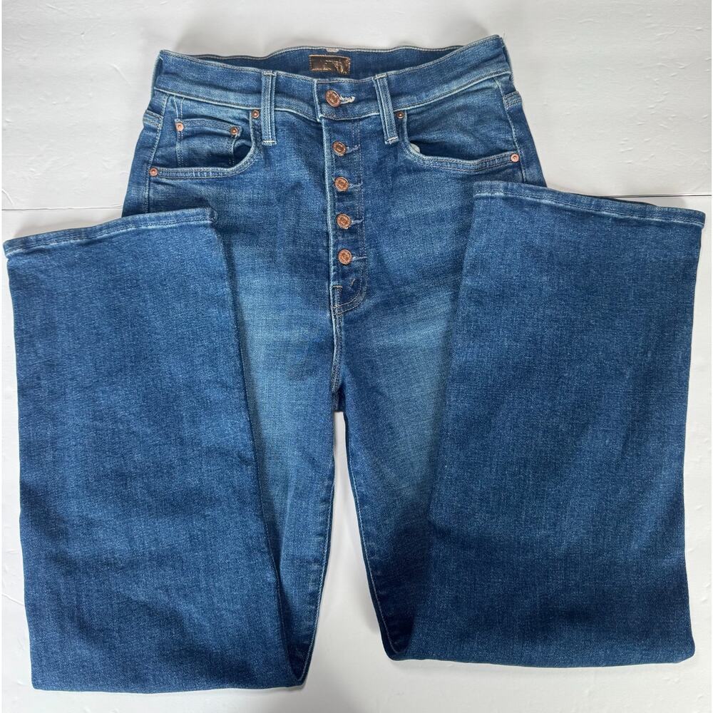 Mother Pixie Rambler Ankle Jeans Womens 28 Blue High Rise Button Fly Flare USA